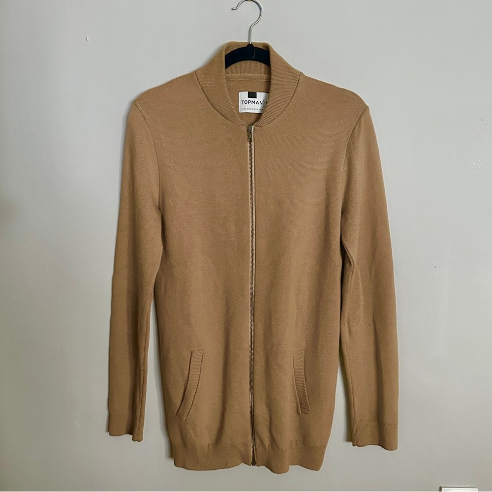 Topman Longline Zip Cardigan camel
